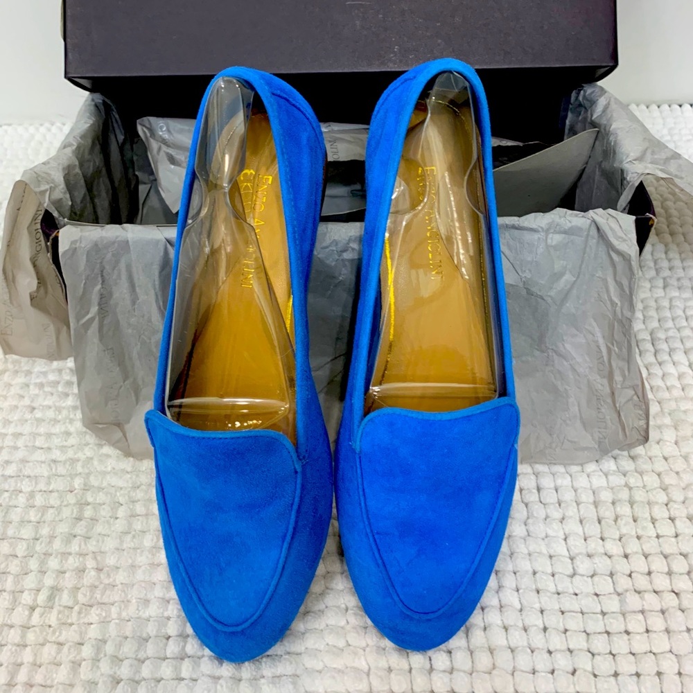 Blue suede flats